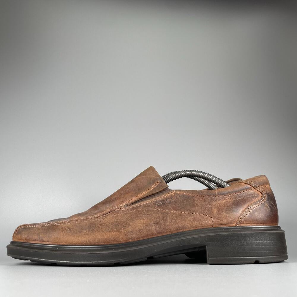 ECCO Helsinki Men's EU 44 US 10 Brown Leather Bicycle Toe Slip On Loafers Casual